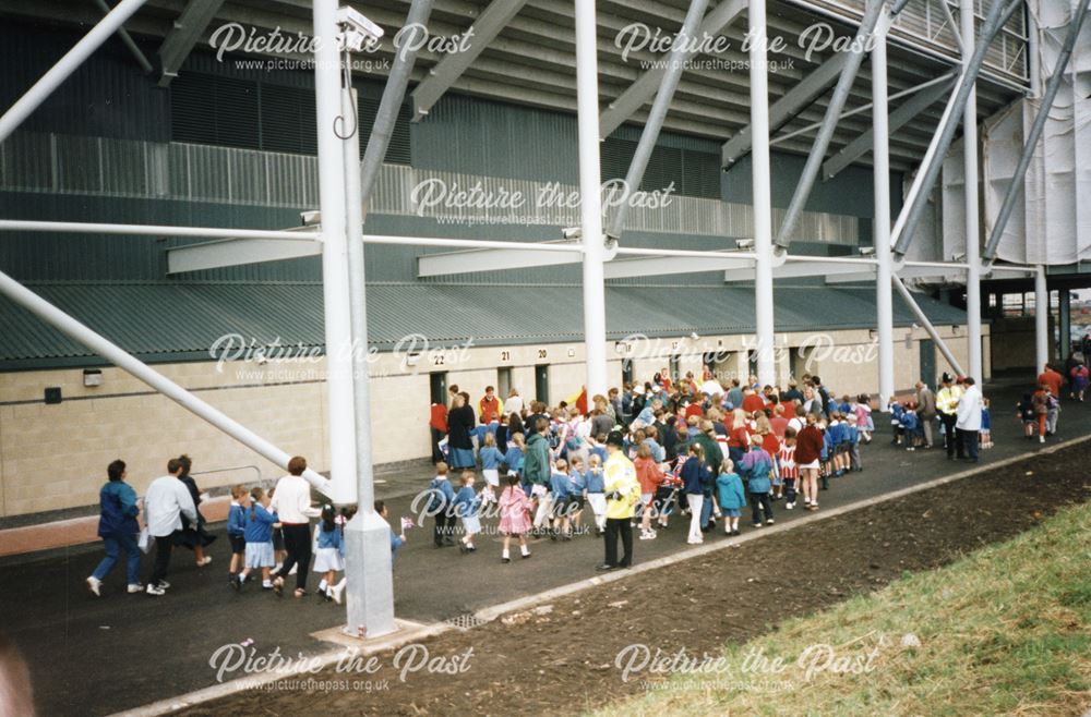 Opening of Pride Park Stadium - Crowds gather near turnstiles, 1997