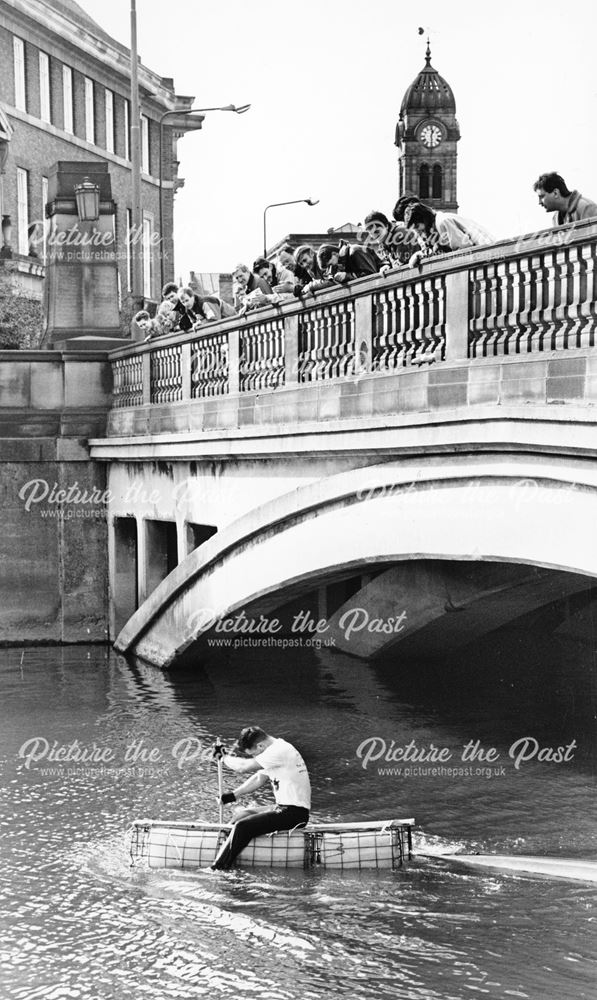 RAG Raft Race under Exeter Bridge, Derby, c 1987