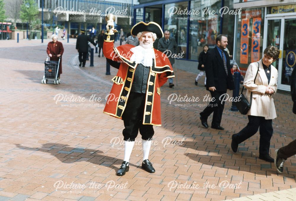 Town Crier at the join of the Corn Market and the Market Place, Derby, 1998