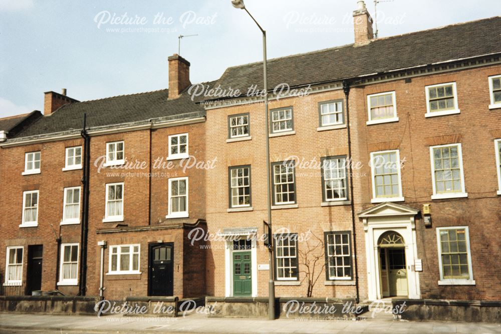 Row of buildings on Friar Gate with Relate Offices in the middle with the green door, Derby, 2008