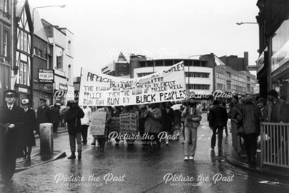 Protest by the African Caribbean People's Action Committee,The Spot, Derby, 1985