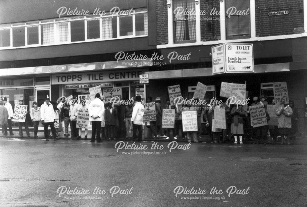 Protest by the African Caribbean People's Action Committee, The Spot, Derby, 1985