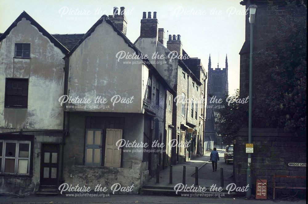 View up St. Alkmund's Churchyard from Bridge Gate, Derby, c 1966