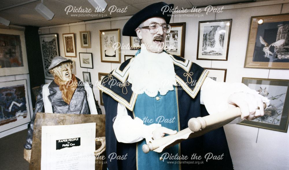 Town Crier at St Werburgh's Art Gallery, Friar Gate, Derby, 1991