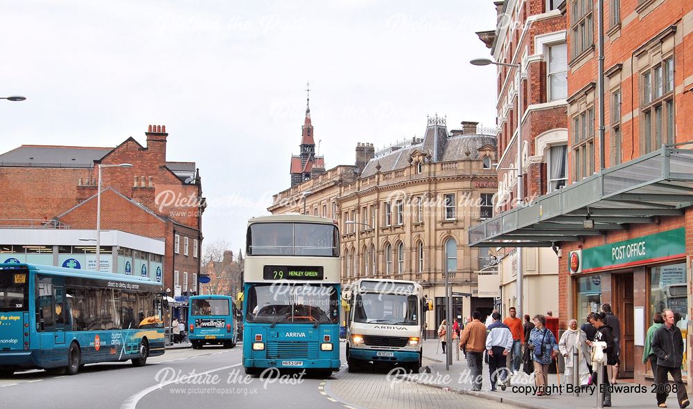 Arriva ex London South Volvo 4322 and Mercedes Benz 1170, Victoria Street general scene with, Derby