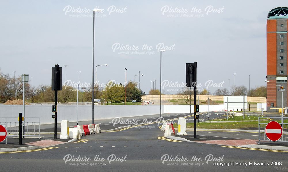 Morledge towards bus station site across former The Cock Pitt