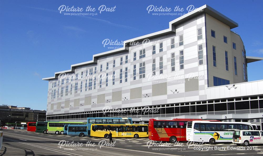 New Bus Station lineup of buses from various companies 