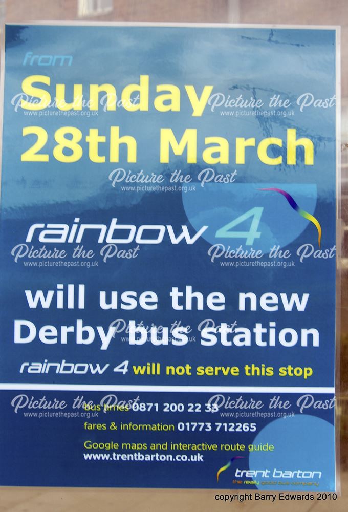Corporation Street poster about rainbow 4 service now from new bus station 
