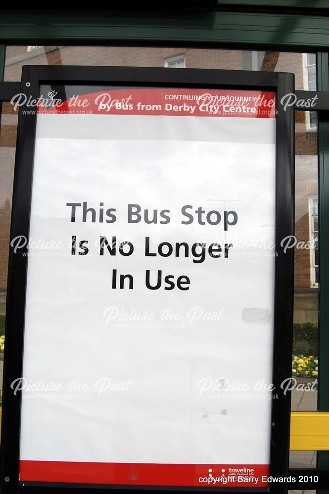 Corporation Street poster informing that on street stop is now closed 