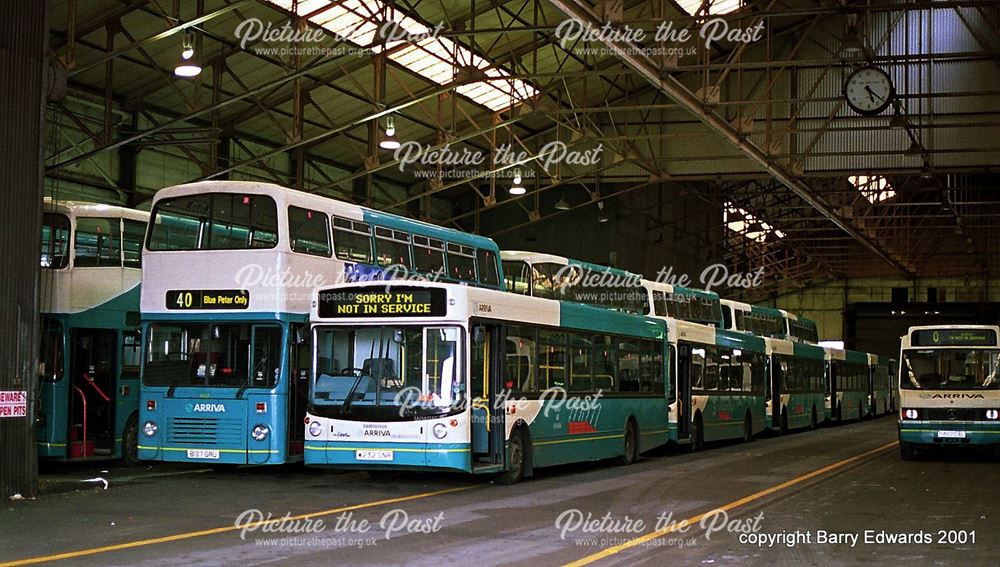 Arriva vehicles including Dennis Dart 2232, Ascot Drive depot interor, Derby