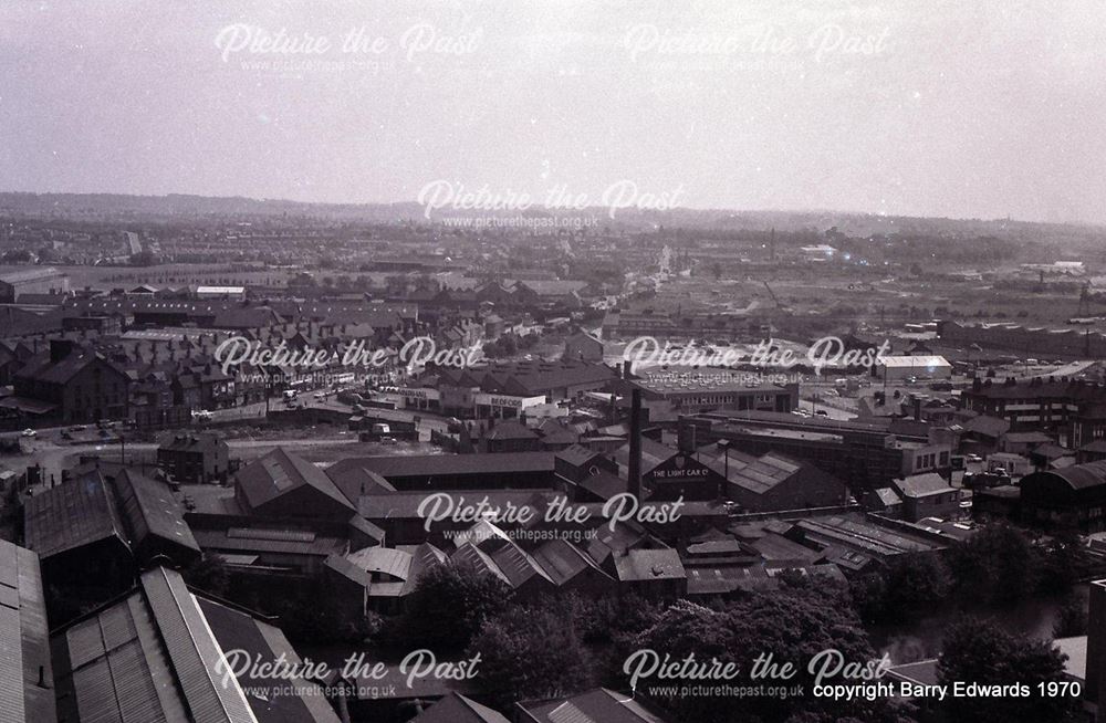 Cathedral Tower towards Derwent Street and Nottingham Road 1970