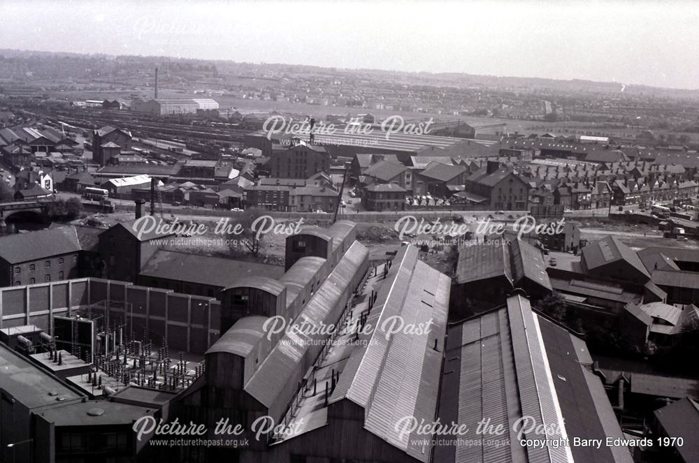 Cathedral Tower towards power station and St Mary's goods yard 1970