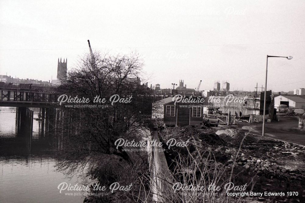 New River Derwent road bridge under construction from Meadow Road December 