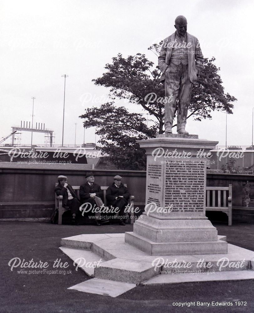 Henry Royce statue in Riverside Gardens towards new inner ring road bridge 