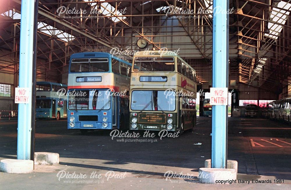 Dennis Dominator 107 and Fleetline 315, Ascot Drive depot, Derby