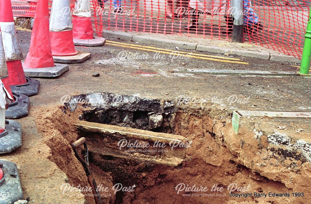 St Peter's Street section of tram rail in roadway 