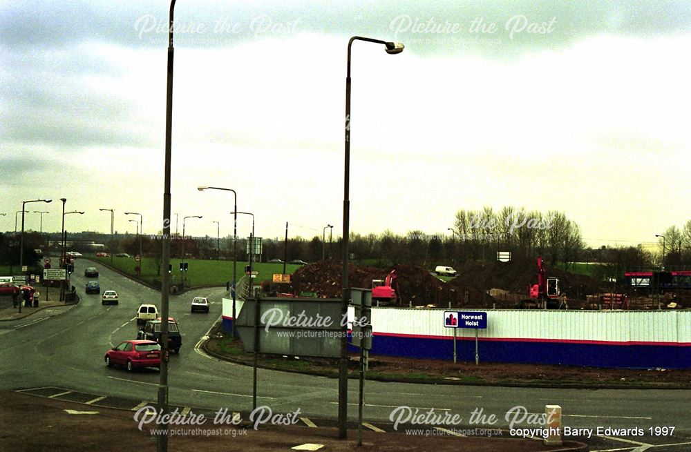 The Cock Pit with site of future multi-storey car park fenced off for construction 