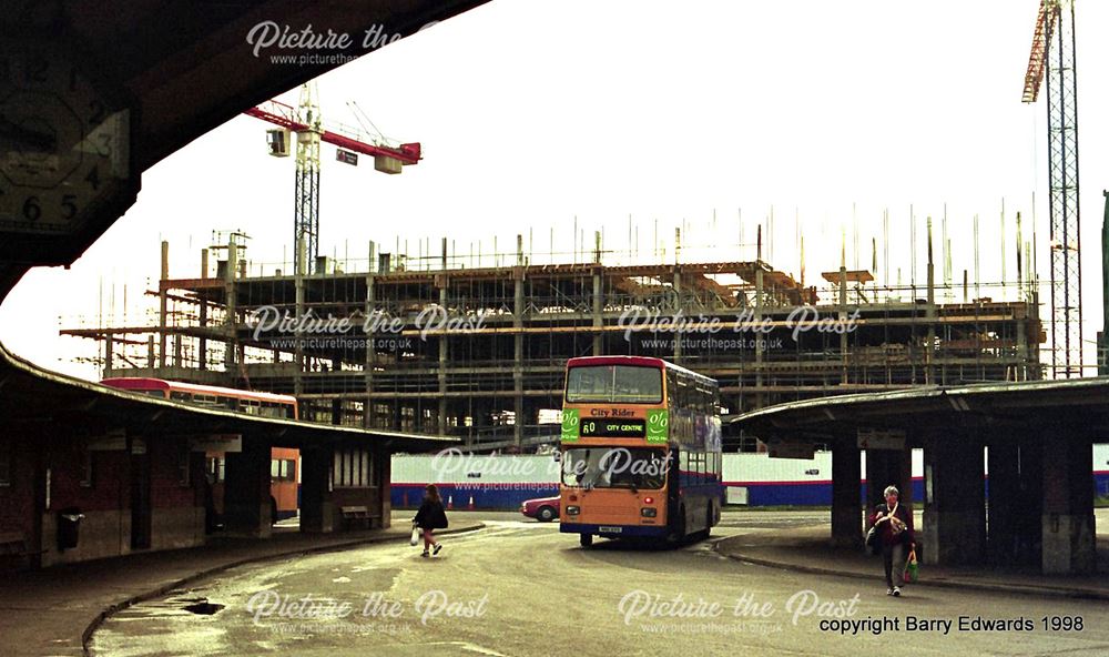 Bus Station towards The Cock Pit showing construction of multi-storey car park 