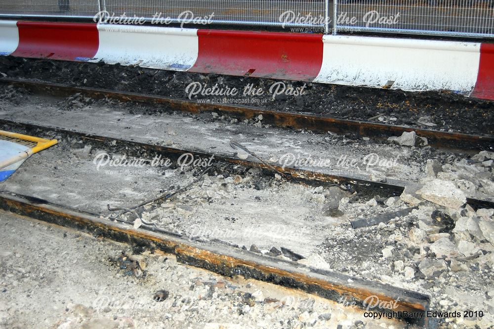 Wardwick section of tram rail in situ with tie bar