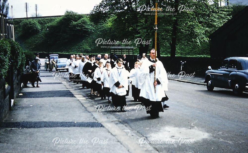 Procession to the New Mission Church, Sheffield Road, Old Whittington, 1958