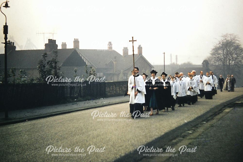 Procession to The Mission Church, George Street, Old Whittington, 1958