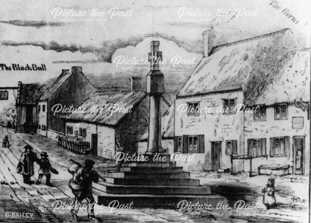 Sketch of Higham Market Cross, Belper Road, Higham, c 1800