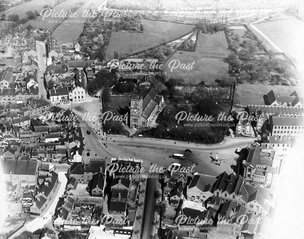 Aerial View of the Market Place and St Mary's Church, Ilkeston, 1928