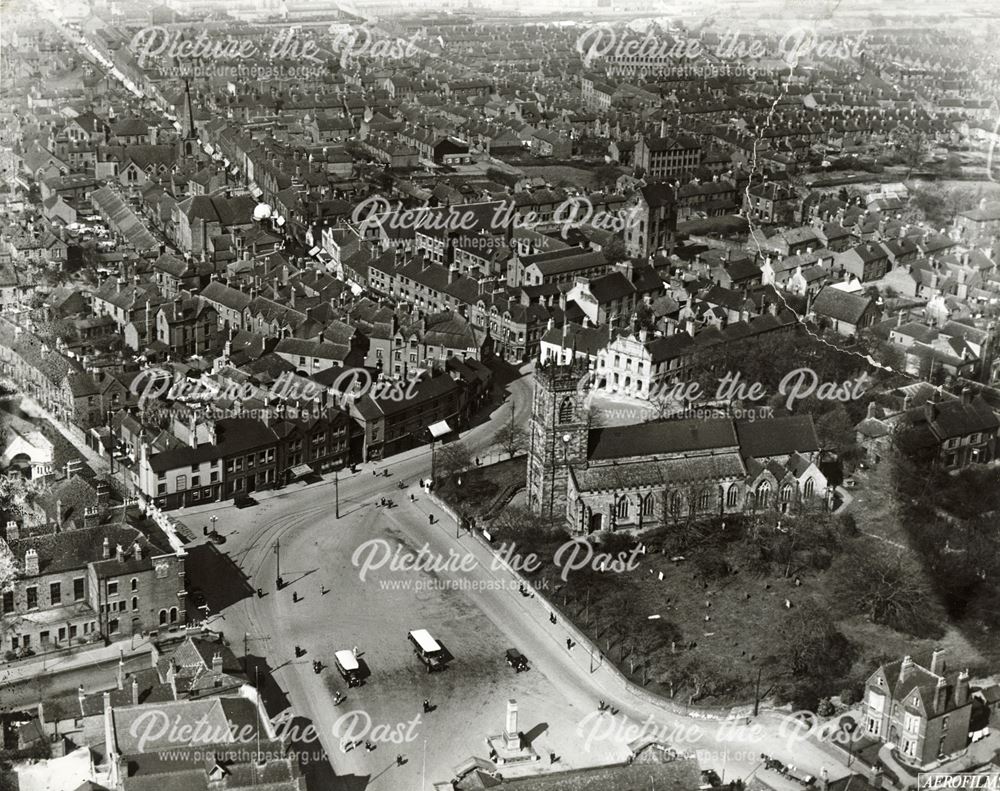 Aerial View of the Market Place, St Mary's Church and Ilkeston, 1928
